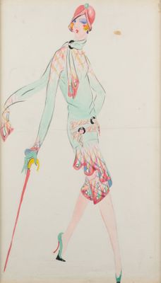 an image of a drawing of a woman walking with a cane