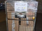 a cart full of boxes with a sign on top of it