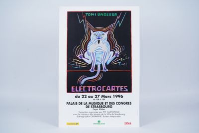 an image of a poster with a cat sitting on top of it