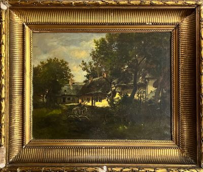 Léon RICHET (1847-1907). Hameau Huile sur toile, signée en b…