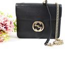 guccissi black leather cross body bag with chain strap