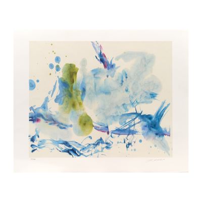 blue and green watercolor painting of a bird and a fish