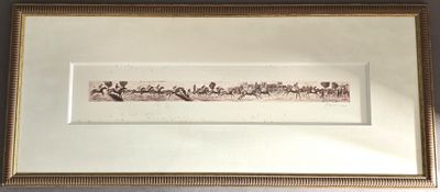 tableau représentant un groupe de chevaux dans un pré, avec des arbres en arrière-plan