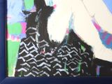 a picture of a painting of a woman in a black and white dress