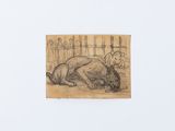 une image représentant un dessin d'un chien couché par terre