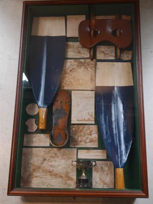 une photo d'un cadre-vitrine contenant une paire de pelles