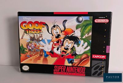 une image d'une boîte de jeu Nintendo représentant Goofy et « Goofy's Super Nintendo »