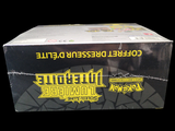 a box that is sitting on a table with a black background