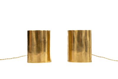 Travail du XXe siècle. Paire d'appliques en laiton doré demi… - Photo 1