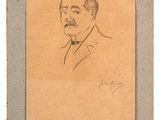 a drawing of a man in a suit and tie with a mustache