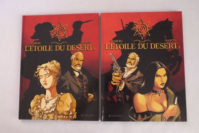 deux livres posés sur une table blanche, sur fond rouge