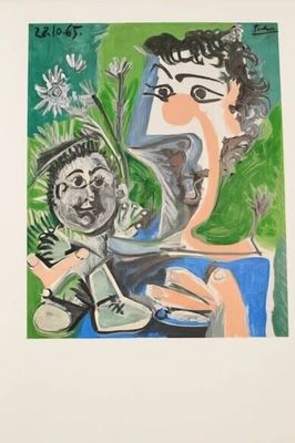 tableau représentant un homme et une femme avec des fleurs dans un vase