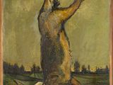 une image représentant un tableau où l'on voit un chien suspendu à une croix