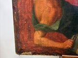 a painting of a man holding a book on a easel