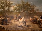 a painting of a group of men riding horses