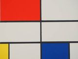 an image of a painting of squares and rectangles in red, yellow, blue, and black