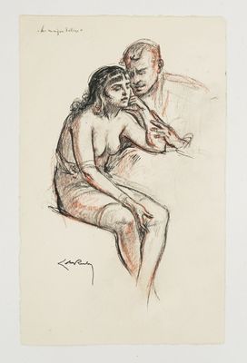 an image of a drawing of a man and a woman sitting on a couch