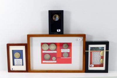 a picture of a picture of a clock and a picture of a coin