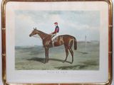 tableau représentant un homme à cheval dans un champ, avec une clôture en arrière-plan