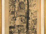 une image représentant un dessin d'un homme et d'une femme devant un portail