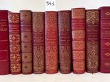 Plusieurs livres rouges sont alignés sur une table