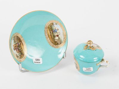 two pieces of blue and white porcelain with gold trimmings