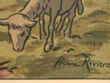 a picture of a painting of a cow grazing in a field