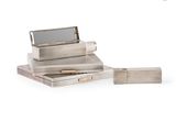 an image of a set of three silver metal objects on a white background