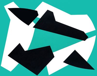 trois flèches noires et blanches sur fond turquoise