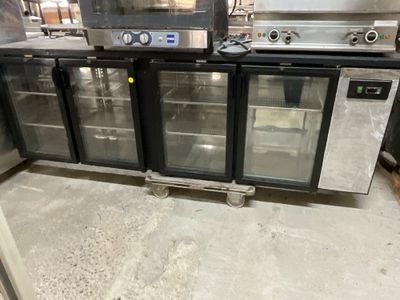 three glass doors on each side of the counter