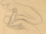 dessin d'une femme tenant un bébé dans ses bras