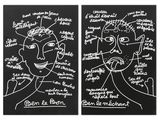 deux dessins en noir et blanc représentant le visage d'un homme et celui d'une femme