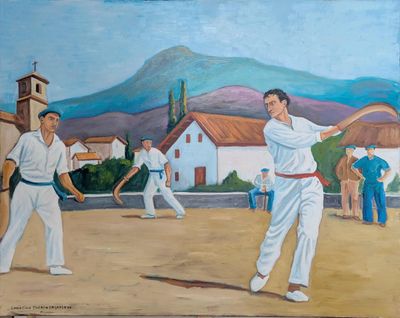 tableau représentant un groupe d'hommes jouant au cricket