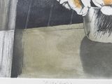 a drawing of a vase of flowers on a table