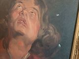 painting of a man looking up at something in the sky