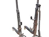 pair of antique cast iron fire hydrants on cast iron stands