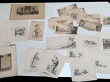 beaucoup de vieux dessins sur la table