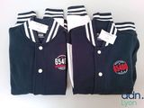 three baseball jackets are lined up on top of each other