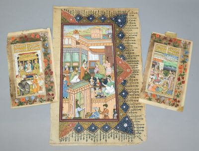Un ensemble de trois miniatures indiennes, sur un papier ave…