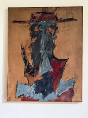a painting of a man with a hat on a wall