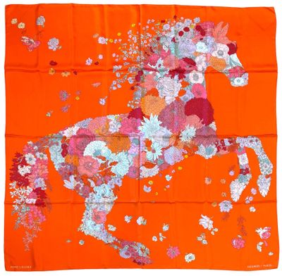 HERMES Paris Châle / carré en twille de soie imprimée titré … - Photo 1