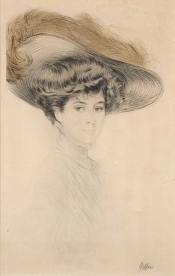 portrait of a woman in a large hat with long hair