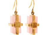 pair of pink and gold earrings with a cross on each side