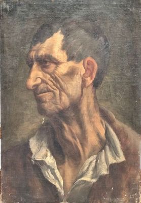 an old painting of a man with a white shirt and a brown jacket