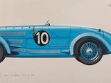 dessin d'une voiture de course bleue portant le numéro 10 à l'avant