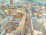an image of a painting of a view of a city with a clock tower