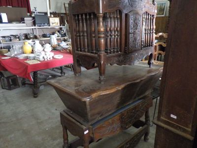a chair that is sitting on a table in a room