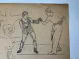 drawing of a man in a boxing stance with another man in the background