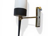 an image of a wall mounted lamp with a black and white shade on it