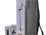a bag with a microphone and a microphone stand in front of it